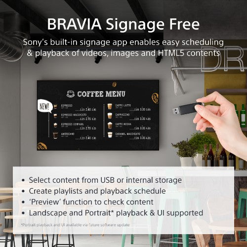 Sony FW-55EZ20L Signage Display Digital signage flat panel 139.7 cm (55") LED Wi-Fi 350 cd/m² 4K Ultra HD Black Android 16/7