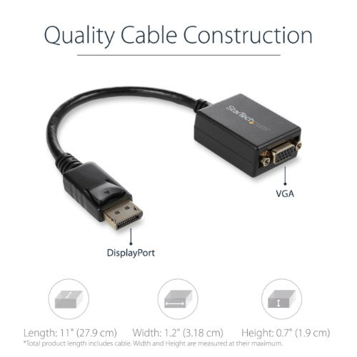 StarTech.com DisplayPort to VGA Adapter - Active DP to VGA Converter - 1080p Video - DisplayPort Certified - DP/DP++ Source to VGA Monitor Cable Adapter Dongle - Latching DP Connector