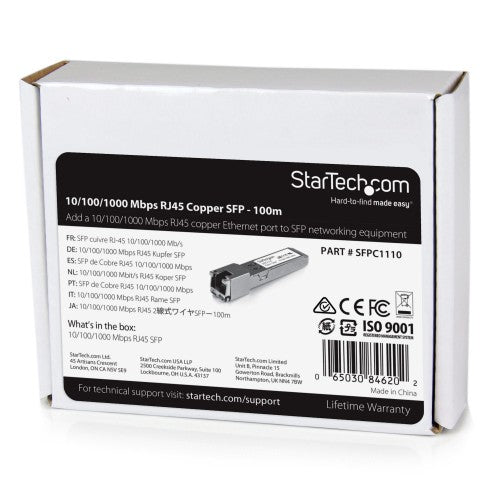 StarTech.com Cisco SFP-GE-T Compatible SFP Module - 1000BASE-T - SFP to RJ45 Cat6/Cat5e - 10/100/1000 Mbps - RJ-45 100m - Cisco IE3400, IE3300, IE3200