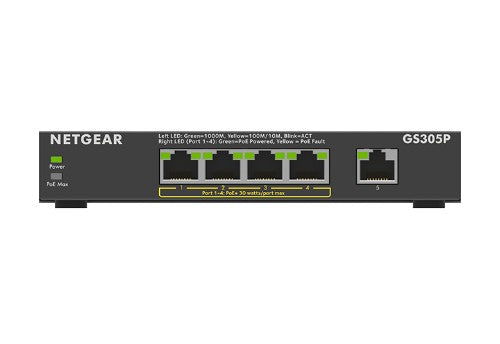 NETGEAR GS305P Unmanaged Gigabit Ethernet (10/100/1000) Power over Ethernet (PoE) Black