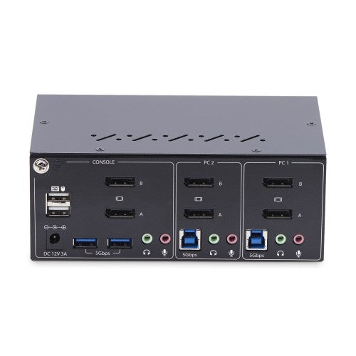StarTech.com 2-Port Dual-Monitor DisplayPort KVM Switch, 4K 60Hz, 2x USB 5Gbps Hub Ports, 2x USB 2.0 HID Ports, Hotkey and Push-Button Switching, TAA Compliant - 3.5mm Audio, HDCP