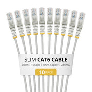 StarTech.com 25cm Gray Slim CAT6 Cable, 10 Pack, Snagless, 100W PoE, UTP, LSZH, 28AWG Pure Bare Copper Wire, Slim RJ45 Network Patch Cord w/Strain Reliefs, Individually Tested
