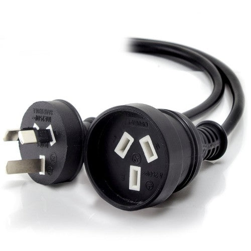 ALOGIC 2m Aus 3 Pin Mains Power Extension Cable BLACK - Male to Female
