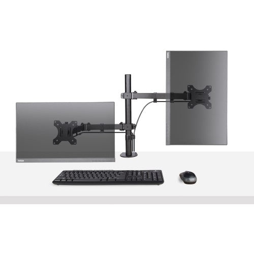 StarTech.com Monitor Arm with VESA Laptop Tray, For a Laptop (4.5kg/9.9lb) and a Single Display up to 32" (17.6lb/8kg), Black, Vented Tray, Adjustable Laptop Arm Mount, C-clamp/Grommet Mount