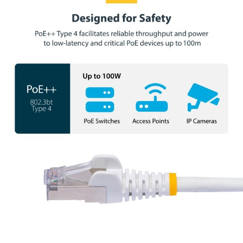 StarTech.com 50cm White CAT8 Ethernet Cable, Snagless RJ45, 25G/40G, 2000MHz, 100W PoE++, S/FTP, 26AWG Pure Bare Copper Wire, LSZH, Shielded Network Patch Cord w/Strain Reliefs, Individually Tested