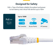 StarTech.com 50cm White CAT8 Ethernet Cable, Snagless RJ45, 25G/40G, 2000MHz, 100W PoE++, S/FTP, 26AWG Pure Bare Copper Wire, LSZH, Shielded Network Patch Cord w/Strain Reliefs, Individually Tested