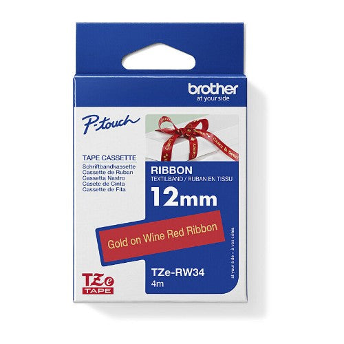 Brother TZE-RW34 label-making tape Gold on red