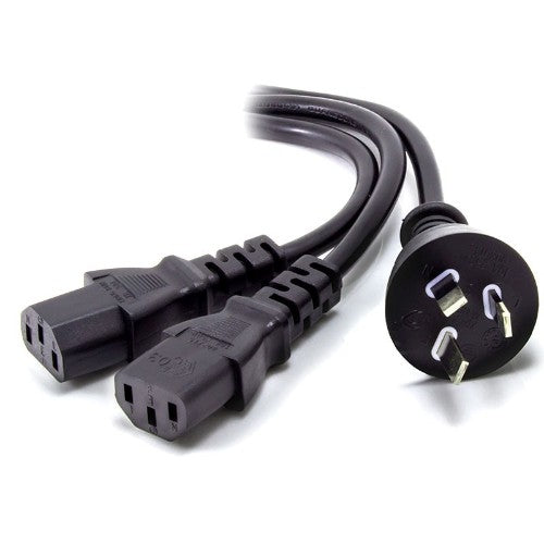 ALOGIC 2m Aus 3 Mains Plug to 2 X IEC C13 Y Splitter Cable - Male to 2 X Female Cable