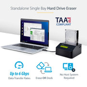 StarTech.com Single Bay Hard Drive Eraser, Standalone HDD/SSD Sanitizer, 4Kn, USB 3.0 to SATA III (6 Gbps), 9 Erase Modes, LCD Display, Secure Erase Hard Disk Sanitizer Dock, DB-9 Printer Port, TAA Compliant