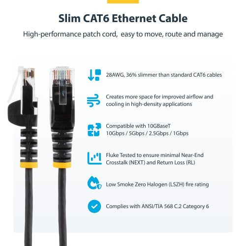StarTech.com 50cm Blue Slim CAT6 Cable, 10 Pack, Snagless, 100W PoE, UTP, LSZH, 28AWG Pure Bare Copper Wire, Slim RJ45 Network Patch Cord w/Strain Reliefs, Individually Tested