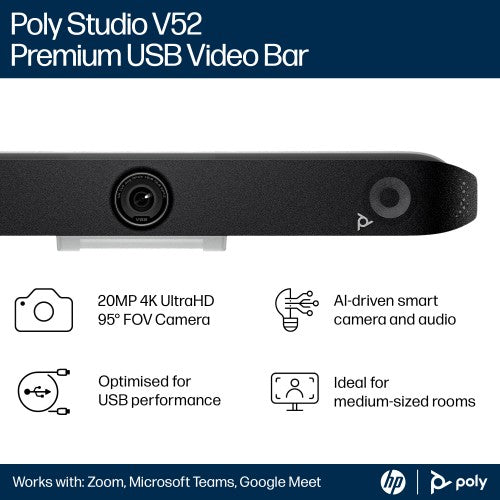 HP Poly Studio V52 USB Video Bar No Power Cord TAA