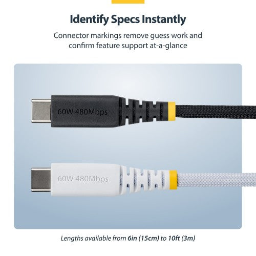 StarTech.com 15cm (6in) USB-C Charging Cable, 60W (3A) PD, Dual-Layer Braided Nylon/TPE Jacket, Rugged USB C Charging Cord, USB 2.0 Laptop Charger Cable