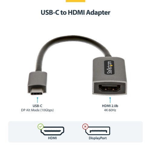 StarTech.com USB-C to HDMI Adapter, 4K 60Hz Video, HDR10, USB-C to HDMI Monitor Dongle, USB4 / Thunderbolt Compatible