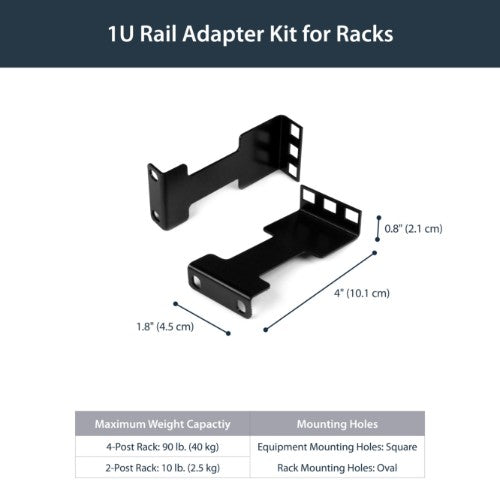 StarTech.com Server Rack Depth Extender - 1U - 4in / 10 cm - TAA Compliant - Recessed Rack Adapter - Rack Mount Adapter Kit - Network Rack Extender