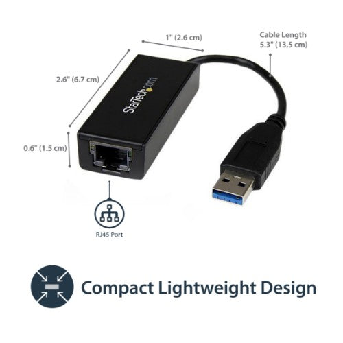 StarTech.com USB 3.0 to Gigabit Ethernet Network Adapter, 10/100/1000 Mbps, USB to RJ45, USB 3.0 to LAN Adapter, USB 3.0 Ethernet Adapter (GbE), TAA Compliant