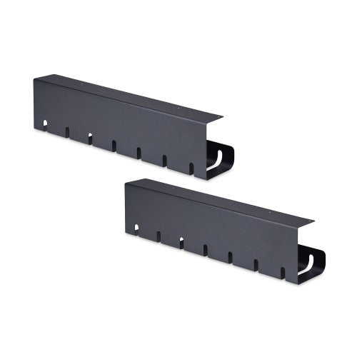 StarTech.com 2-Pack Under Desk Cable Management Tray, 42" Long (21" Per Tray), Metal Slotted Style Cable Organizer, Screw-On Install, Power Bar Holder, Black, TAA