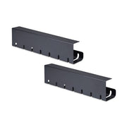 StarTech.com 2-Pack Under Desk Cable Management Tray, 42" Long (21" Per Tray), Metal Slotted Style Cable Organizer, Screw-On Install, Power Bar Holder, Black, TAA
