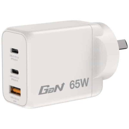 Verbatim 65W 3-Port GaN Wall Charger Universal White AC Fast charging Indoor