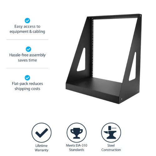 StarTech.com 12U 2-Post Open Frame Desktop Server Rack, 19in Compact Space-Saving Floor IT Rack with 350lb (160kg) Weight Capacity