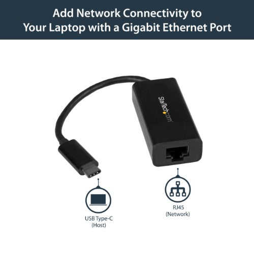 StarTech.com USB-C to Gigabit Ethernet Adapter, Black, Thunderbolt 3 / 4 Compatible, Windows & Mac, RJ45 LAN Network Converter