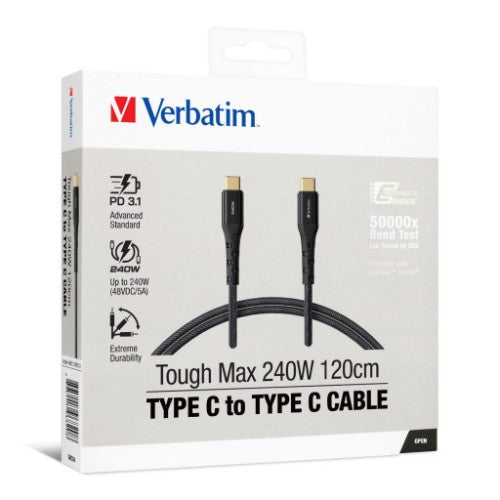 Verbatim Tough Max 240W Type C to Type C Cable USB cable 1.2 m USB C 0.48 Gbit/s Black