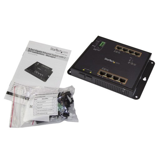 StarTech.com Industrial 8 Port Gigabit PoE+ Switch w/2 SFP MSA Slots - 30W - Layer/L2 Switch Hardened GbE Managed - Rugged High Power Gigabit Ethernet Network Switch IP-30/-40 C to 75 C - TAA