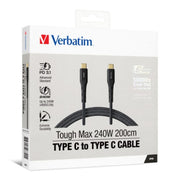 Verbatim Tough Max 240W Type C to Type C Cable USB cable 2 m USB C 0.48 Gbit/s Black