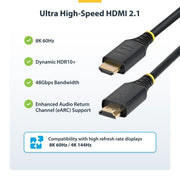StarTech.com 1m (3ft) Certified Ultra High Speed HDMI Cable, 8K 60Hz/4K 120Hz, HDMI 2.1 Cable with HDR10+ / eARC, 48Gbps, 8K HDMI Cord for Monitor/TV/Display, Flexible TPE Jacket