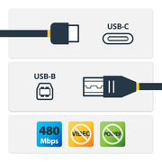 StarTech.com 3ft (1m) USB-B to USB-C Cable, Data Cord, USB 2.0, USB-C Data Transfer Cable