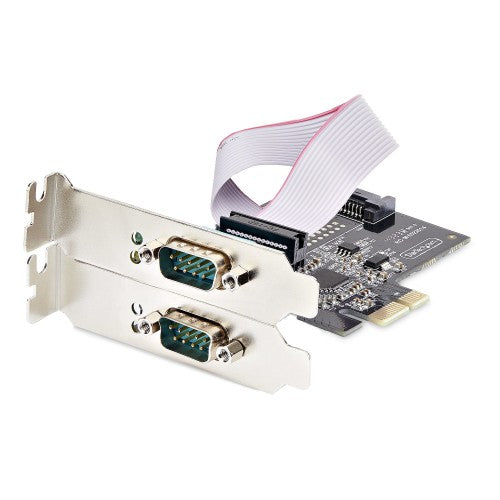 StarTech.com 2-Port Serial PCIe Card, Dual-Port PCI Express to RS232/RS422/RS485 (DB9) Serial Card, Low-Profile Brackets Incl., 16C1050 UART, Windows/Linux, TAA Compliant - Level-4 ESD Protection