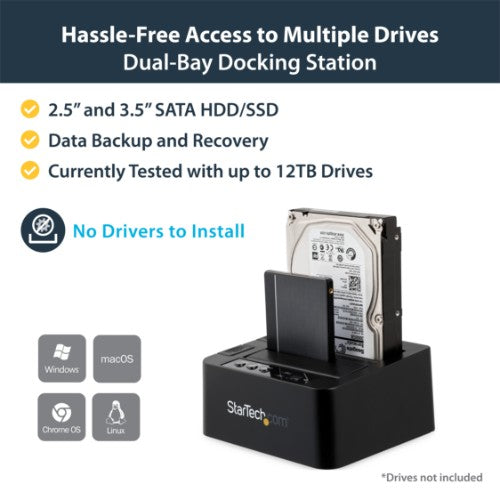 StarTech.com Dual Bay Hard Drive Duplicator, Standalone USB 3.0 (5 Gbps) / eSATA to 2.5/3.5" SATA III HDD/SSD Cloner/Copier, Hard Drive Docking Station, Hard Disk Cloner