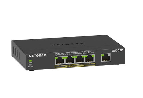 NETGEAR GS305P Unmanaged Gigabit Ethernet (10/100/1000) Power over Ethernet (PoE) Black