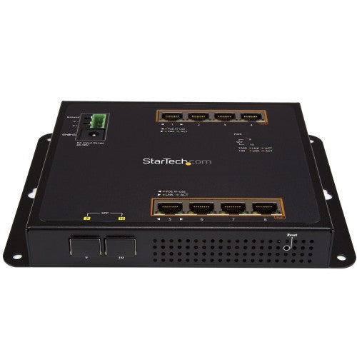 StarTech.com Industrial 8 Port Gigabit PoE+ Switch w/2 SFP MSA Slots - 30W - Layer/L2 Switch Hardened GbE Managed - Rugged High Power Gigabit Ethernet Network Switch IP-30/-40 C to 75 C - TAA