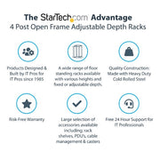 StarTech.com 18U 4-Post Server Rack, 19in Open Frame Rack with 40in (101cm) Mounting Depth and 1200lb (544kg) Weight Capacity, Mobile or Floor Mount IT Rack