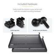 StarTech.com 2-Pack 1U Server Rack Shelf, Vented Universal Rack Mount Cantilever Shelf, For 19" Rack/Cabinet, Heavy-Duty Steel, 44lb/20kg Capacity, 16" Deep Tray