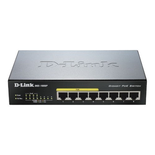 D-Link DGS-1008P network switch Unmanaged Gigabit Ethernet (10/100/1000) Power over Ethernet (PoE) Black