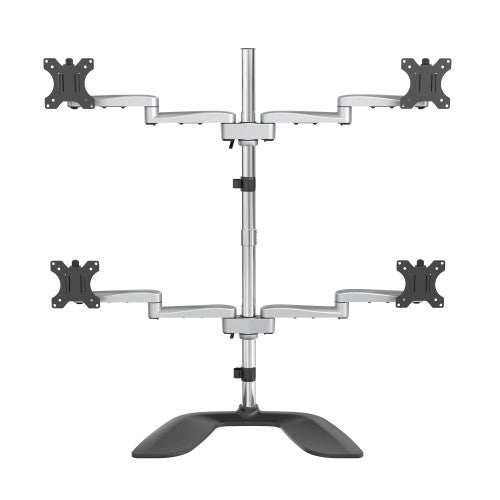 StarTech.com Desktop Quad Monitor Stand - Ergonomic VESA 4 Monitor Arm (2x2) up to 32" (17.6lb/8kg) - Free Standing Articulating Universal Pole Mount - Height Adjustable/Tilt/Swivel/Rotate - Silver