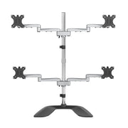 StarTech.com Desktop Quad Monitor Stand - Ergonomic VESA 4 Monitor Arm (2x2) up to 32" (17.6lb/8kg) - Free Standing Articulating Universal Pole Mount - Height Adjustable/Tilt/Swivel/Rotate - Silver