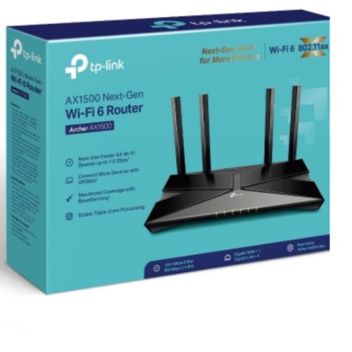 TP-Link Archer AX1500 wireless router Gigabit Ethernet Dual-band (2.4 GHz / 5 GHz) Black