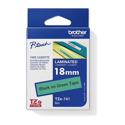 Brother TZE-741 label-making tape Black on green TZ