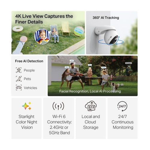 TP-Link Tapo TC46 security camera Spherical IP security camera Indoor & outdoor 3840 x 2160 pixels Ceiling/Wall/Pole