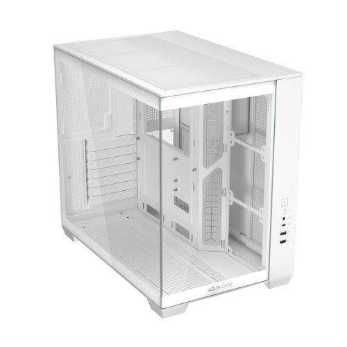 ASUS A32 White ATX dual-chamber case with panoramic design supporting up to 420mm graphics cards in length 360mm radiators and CPU air coolers up to 165mm in height