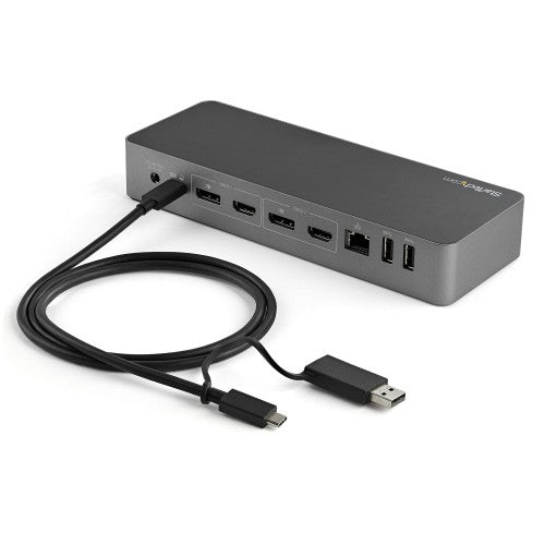 StarTech.com Universal Laptop Docking Station, Hybrid USB-C & USB-A Dock, Dual 4K DP & HDMI, 100W PD, Mac / Windows / Chrome OS, 4x USB 5Gbps Hub, GbE