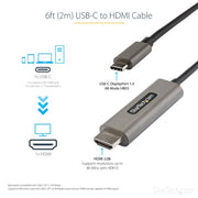 StarTech.com 6.6ft (2m) USB C to HDMI Cable 4K 60Hz w/ HDR10 - Ultra HD USB Type-C to 4K HDMI 2.0b Video Adapter Cable - USB-C to HDMI HDR Monitor/Display Converter - DP 1.4 Alt Mode HBR3