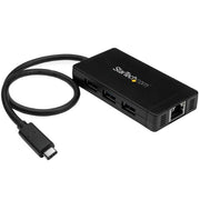 StarTech.com 3-Port USB-C Hub with Gigabit Ethernet - USB-C to 3x USB-A - USB 3.0 (5Gbps) - Includes Power Adapter - TAA