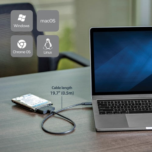 StarTech.com SATA to USB-C Cable, USB 10Gbps to 2.5in SATA I II III Hard Drive Adapter, External Converter for SSD or HDD Data Transfer