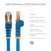 StarTech.com 1,5m CAT6a Ethernet Cable - 10 Gigabit Shielded Snagless RJ45 100W PoE Patch Cord - 10GbE STP Network Cable w/Strain Relief - Blue Individually Tested/Wiring is UL Certified/TIA