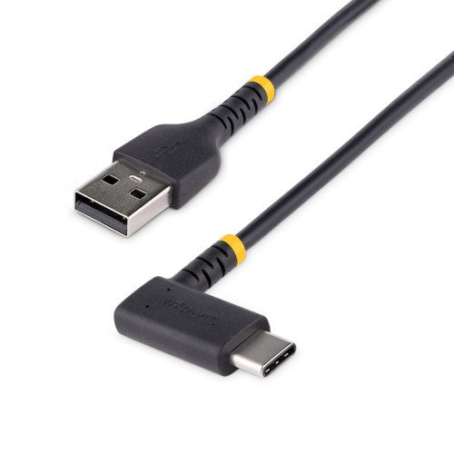 StarTech.com 6in (15cm) USB-A to USB-C Fast Charging Cable, Rugged, Right-Angled, Charge & Sync, 3A, USB 2.0, TPE Jacket and Aramid Fiber - USB Charging Cord