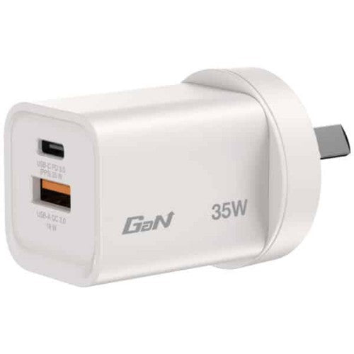 Verbatim 35W 2-Port GaN Wall Charger Universal White AC Fast charging Indoor