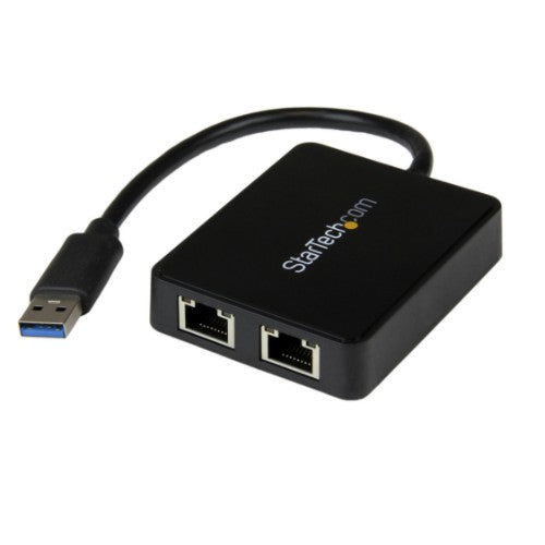 StarTech.com USB 3.0 to Dual Port Gigabit Ethernet Adapter w/ USB Port, 10/100/1000 Mbps, USB Gigabit LAN Network NIC Adapter
